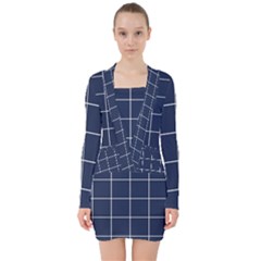 Blue Plaid V-neck Bodycon Long Sleeve Dress by goljakoff