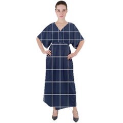 Blue Plaid V-neck Boho Style Maxi Dress by goljakoff