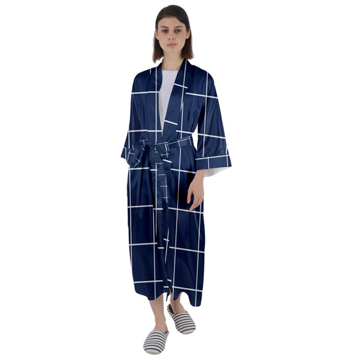 Blue Plaid Maxi Satin Kimono