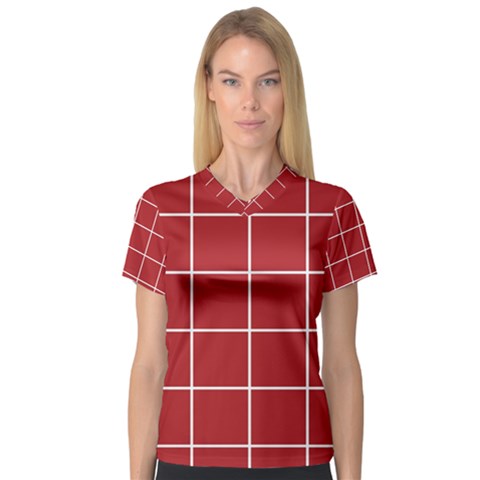 Red Plaid V-neck Sport Mesh Tee by goljakoff