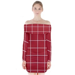 Red Plaid Long Sleeve Off Shoulder Dress by goljakoff