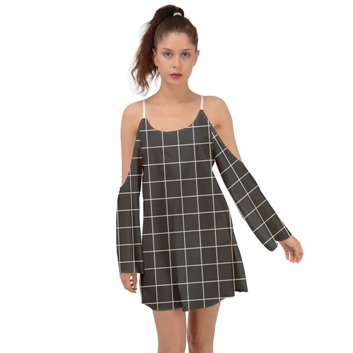 Gray plaid Kimono Sleeves Boho Dress