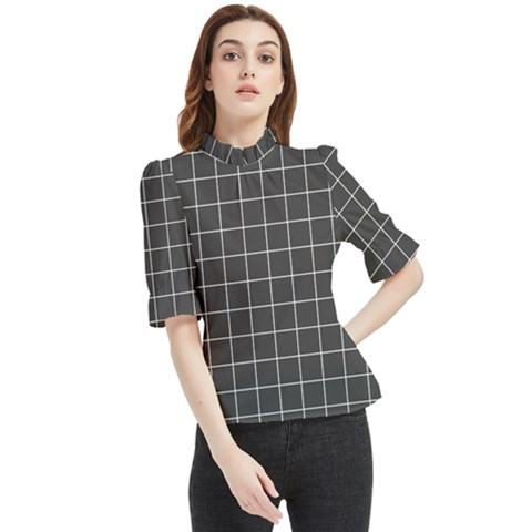 Gray Plaid Frill Neck Blouse by goljakoff