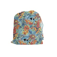 Butterfly And Flowers Drawstring Pouch (large) by goljakoff