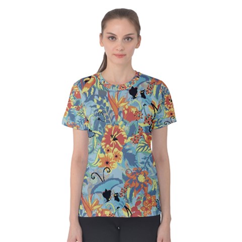 Butterfly And Flowers Women s Cotton Tee by goljakoff