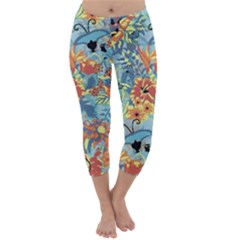 Butterfly And Flowers Capri Winter Leggings  by goljakoff