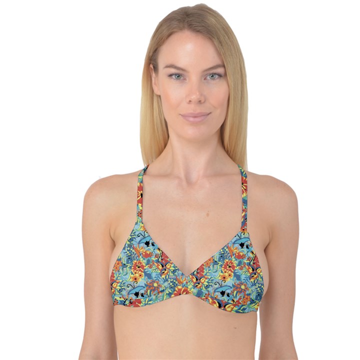 Butterfly and flowers Reversible Tri Bikini Top