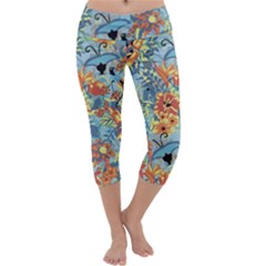 Butterfly And Flowers Capri Yoga Leggings by goljakoff