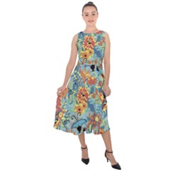 Butterfly And Flowers Midi Tie-back Chiffon Dress by goljakoff