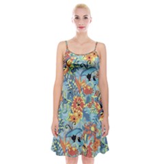 Butterfly And Flowers Spaghetti Strap Velvet Dress by goljakoff