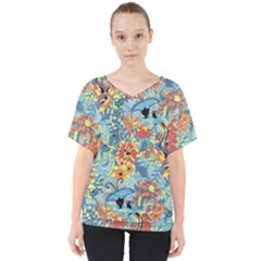 Butterfly And Flowers V-neck Dolman Drape Top by goljakoff