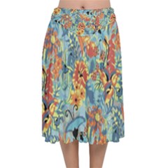 Butterfly And Flowers Velvet Flared Midi Skirt by goljakoff