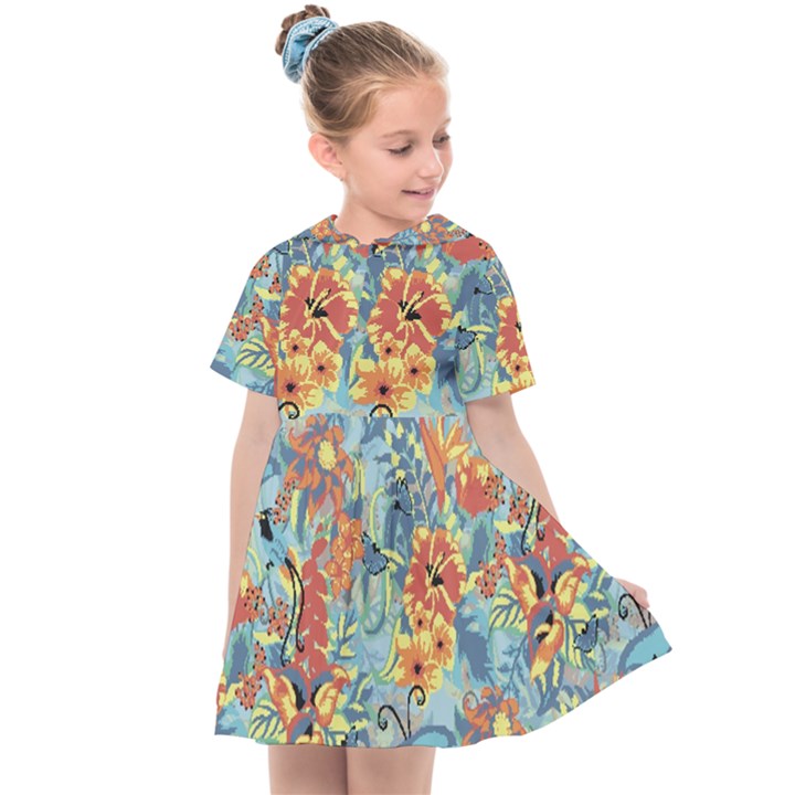 Butterfly and flowers Kids  Sailor Dress