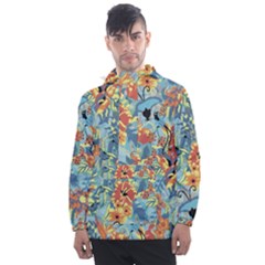 Butterfly And Flowers Men s Front Pocket Pullover Windbreaker by goljakoff