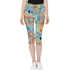 Butterfly And Flowers Inside Out Lightweight Velour Capri Leggings  by goljakoff