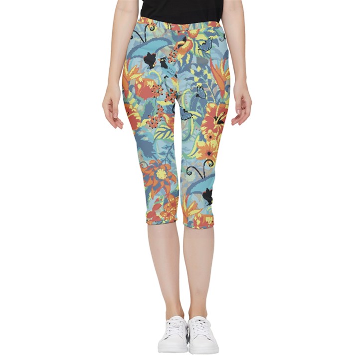 Butterfly and flowers Inside Out Lightweight Velour Capri Leggings 