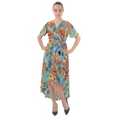 Butterfly And Flowers Front Wrap High Low Dress by goljakoff