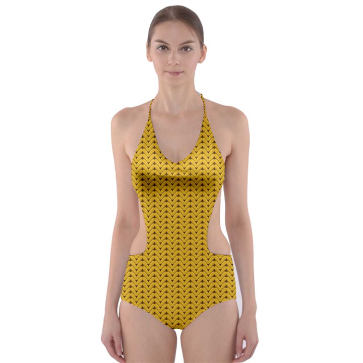 Knitted pattern Cut-Out One Piece Swimsuit