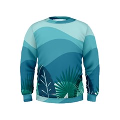 Illustration Of Palm Leaves Waves Mountain Hills Kids  Sweatshirt