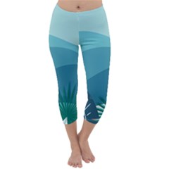 Illustration Of Palm Leaves Waves Mountain Hills Capri Winter Leggings 