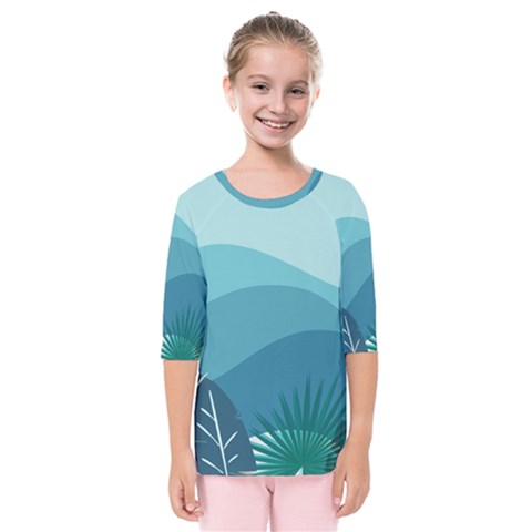 Illustration Of Palm Leaves Waves Mountain Hills Kids  Quarter Sleeve Raglan Tee by HermanTelo