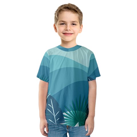 Illustration Of Palm Leaves Waves Mountain Hills Kids  Sport Mesh Tee by HermanTelo