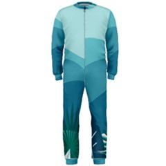 Illustration Of Palm Leaves Waves Mountain Hills Onepiece Jumpsuit (men) 