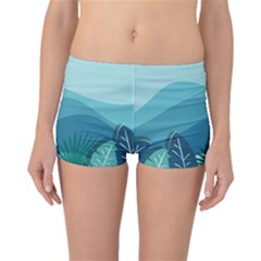 Illustration Of Palm Leaves Waves Mountain Hills Boyleg Bikini Bottoms