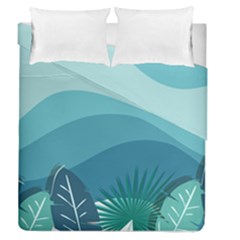 Illustration Of Palm Leaves Waves Mountain Hills Duvet Cover Double Side (queen Size)