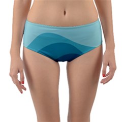 Illustration Of Palm Leaves Waves Mountain Hills Reversible Mid-waist Bikini Bottoms