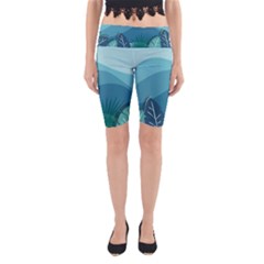 Illustration Of Palm Leaves Waves Mountain Hills Yoga Cropped Leggings by HermanTelo