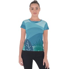 Illustration Of Palm Leaves Waves Mountain Hills Short Sleeve Sports Top 