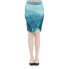 Illustration Of Palm Leaves Waves Mountain Hills Midi Wrap Pencil Skirt