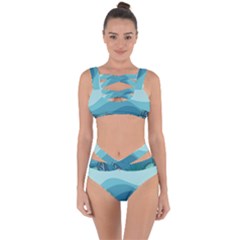 Illustration Of Palm Leaves Waves Mountain Hills Bandaged Up Bikini Set 