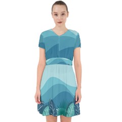 Illustration Of Palm Leaves Waves Mountain Hills Adorable In Chiffon Dress