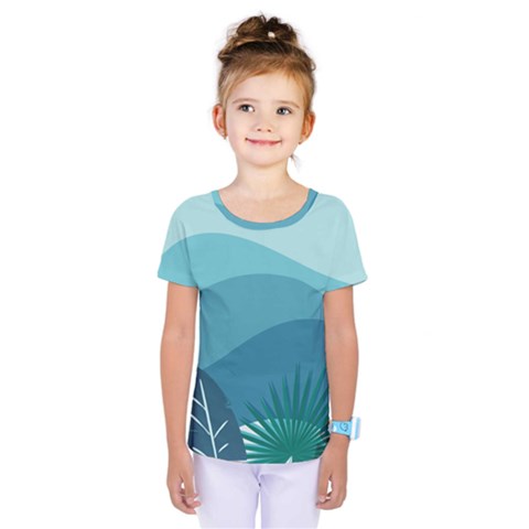 Illustration Of Palm Leaves Waves Mountain Hills Kids  One Piece Tee by HermanTelo