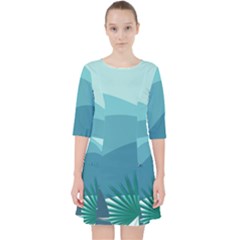 Illustration Of Palm Leaves Waves Mountain Hills Pocket Dress