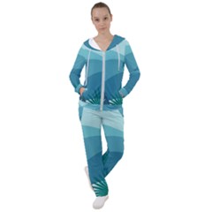 Illustration Of Palm Leaves Waves Mountain Hills Women s Tracksuit