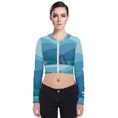 Illustration Of Palm Leaves Waves Mountain Hills Long Sleeve Zip Up Bomber Jacket