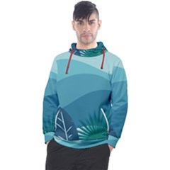 Illustration Of Palm Leaves Waves Mountain Hills Men s Pullover Hoodie by HermanTelo