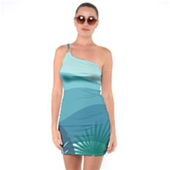 Illustration Of Palm Leaves Waves Mountain Hills One Soulder Bodycon Dress