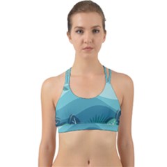 Illustration Of Palm Leaves Waves Mountain Hills Back Web Sports Bra