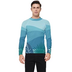 Illustration Of Palm Leaves Waves Mountain Hills Men s Long Sleeve Rash Guard