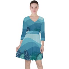 Illustration Of Palm Leaves Waves Mountain Hills Ruffle Dress