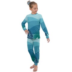 Illustration Of Palm Leaves Waves Mountain Hills Kids  Long Sleeve Set 