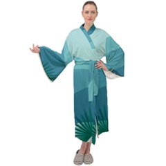 Illustration Of Palm Leaves Waves Mountain Hills Maxi Velour Kimono by HermanTelo