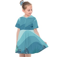 Illustration Of Palm Leaves Waves Mountain Hills Kids  Sailor Dress