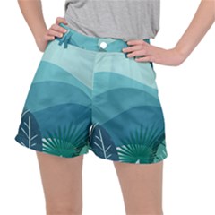 Illustration Of Palm Leaves Waves Mountain Hills Ripstop Shorts by HermanTelo