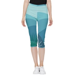 Illustration Of Palm Leaves Waves Mountain Hills Inside Out Lightweight Velour Capri Leggings 