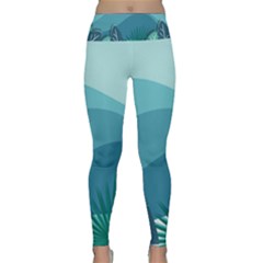 Illustration Of Palm Leaves Waves Mountain Hills Lightweight Velour Classic Yoga Leggings by HermanTelo